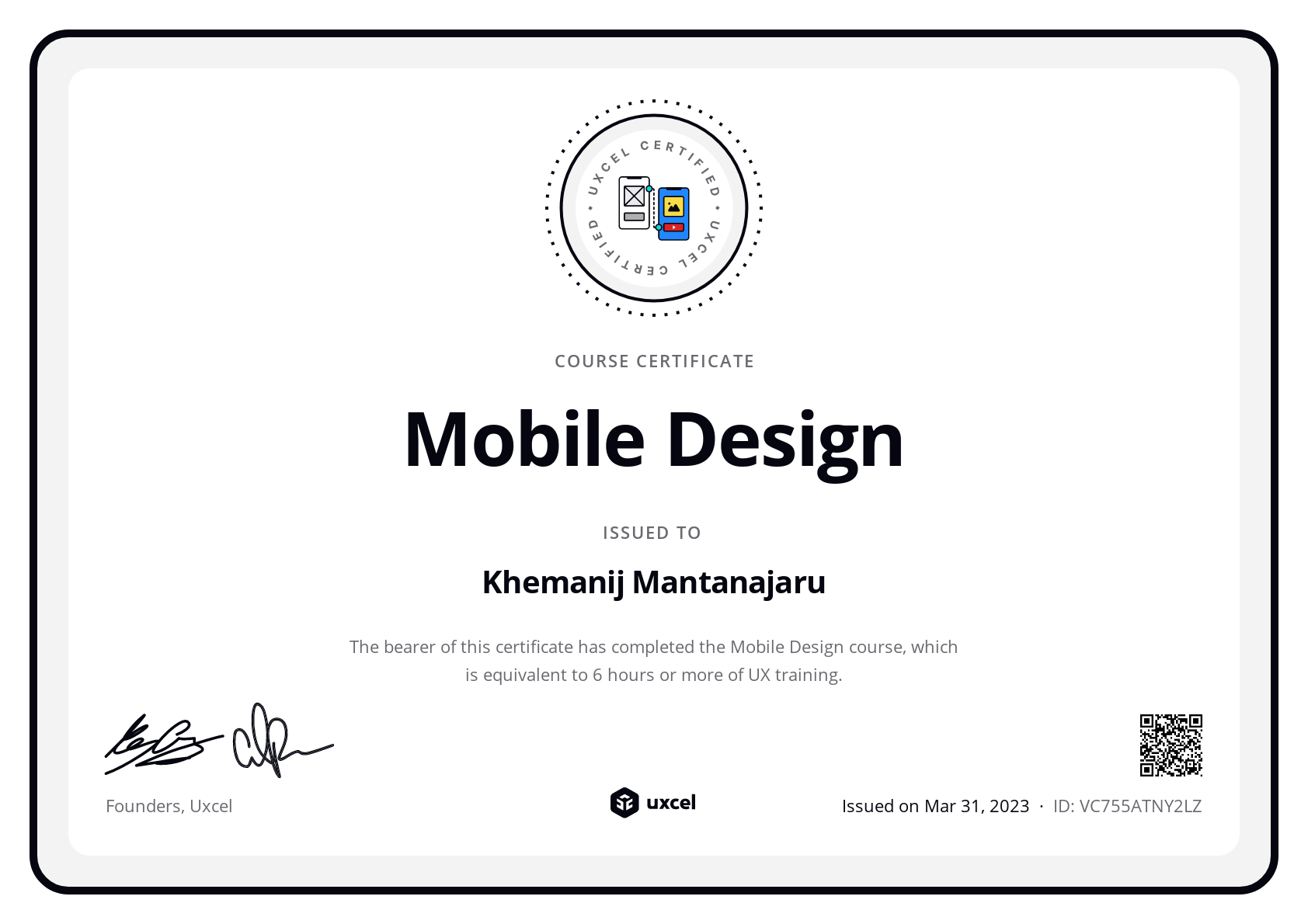 Khemanij Mantanajaru's certificate
